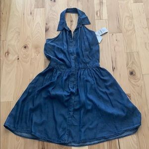 Halter back jean dress.